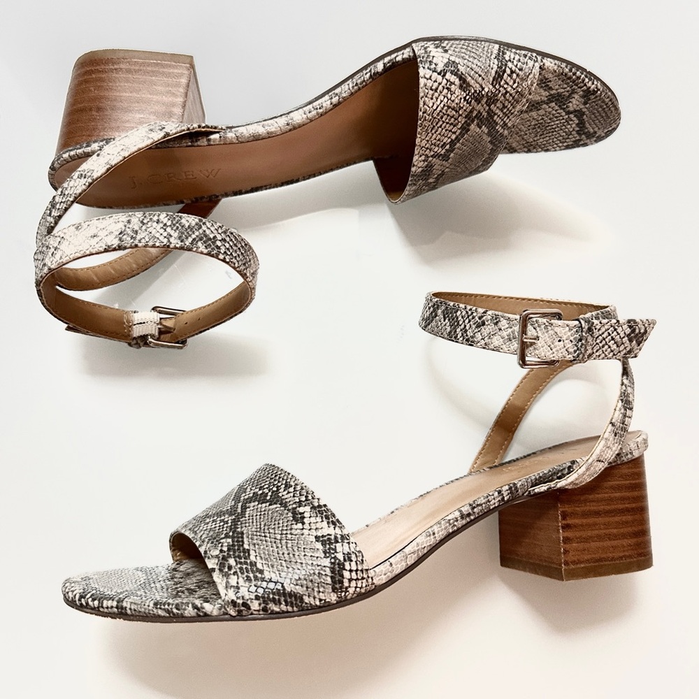 J. Crew Snake Print Sandals with Brown Heel